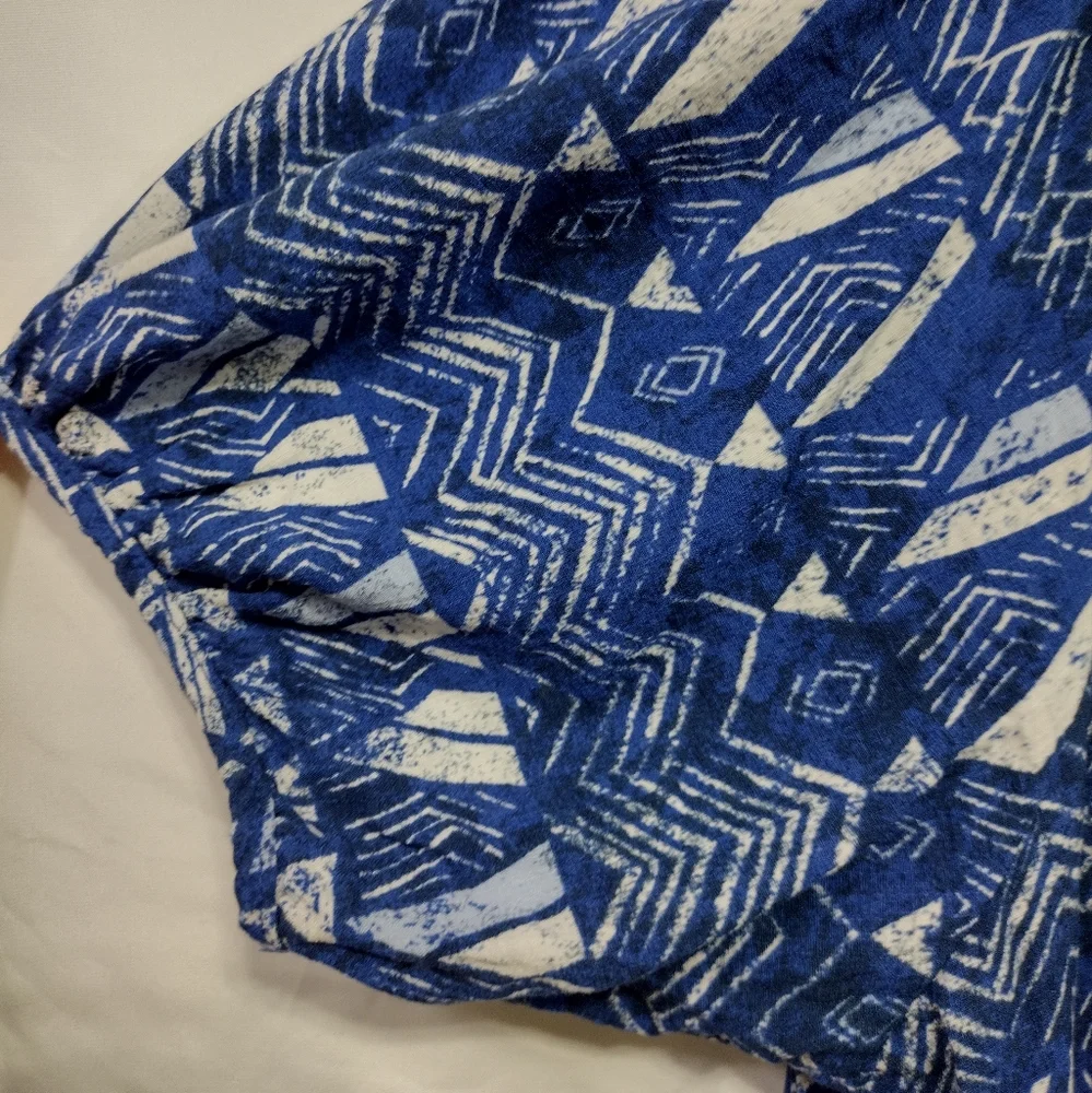 Knox Rose Puff Short Sleeve Tiered Dress Blue Paisley Beach Prairie Size L - Picture 4 of 10